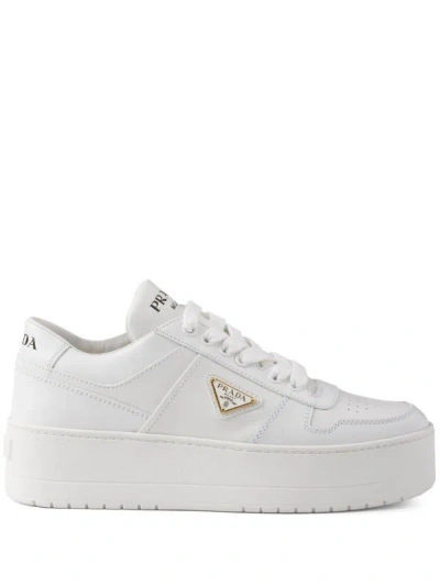 Prada Downtown Bold Leather Platform Sneakers In White