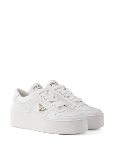 Prada Downtown Bold Leather Platform Sneakers In White