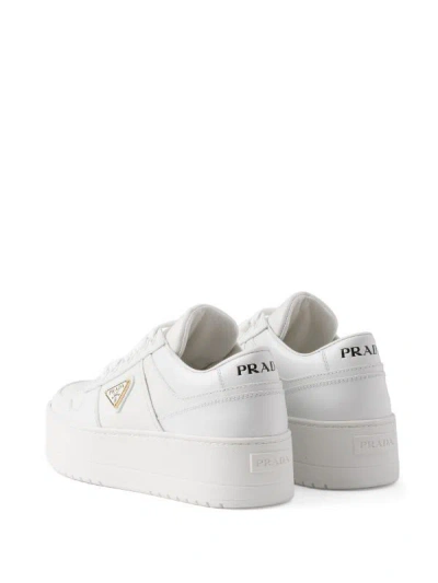 Prada Downtown Bold Leather Platform Sneakers In White