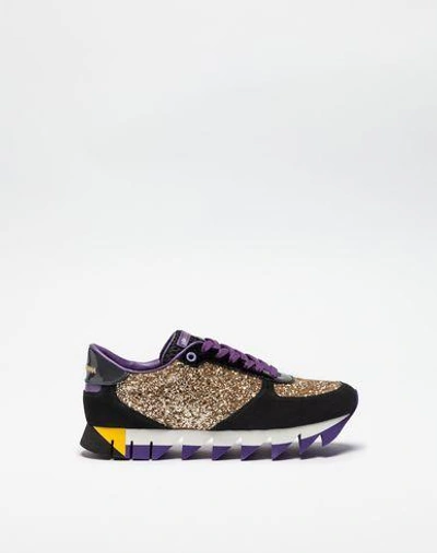 Dolce & Gabbana Glitter, Suede And Patent Leather Sneakers In Black/gold |  ModeSens