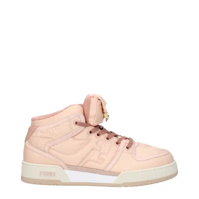 Fendi High-top Pink Sneakers With Textured Finish And Padded Collar In Neutral