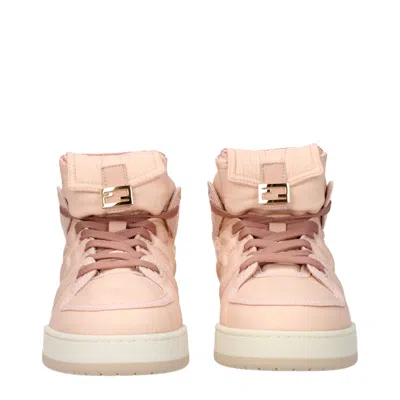 Fendi High-top Pink Sneakers With Textured Finish And Padded Collar In Neutral
