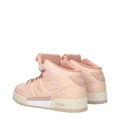 Fendi High-top Pink Sneakers With Textured Finish And Padded Collar In Neutral