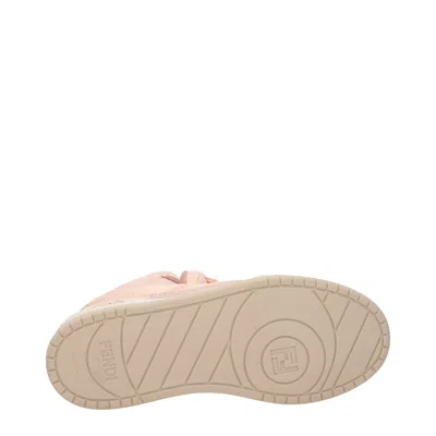 Fendi High-top Pink Sneakers With Textured Finish And Padded Collar In Neutral