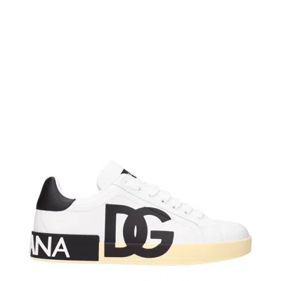Dolce & Gabbana Calfskin Nappa Portofino Sneakers With Dg Logo Print