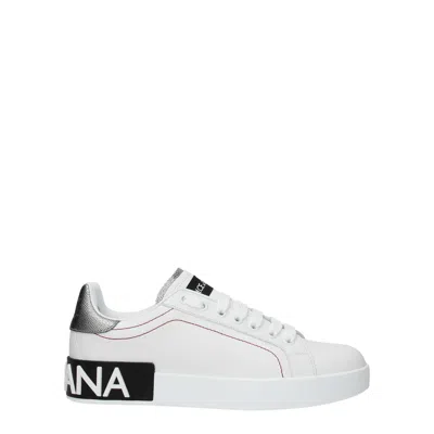 Dolce & Gabbana Women Portofino White Leather Sneakers With Logo