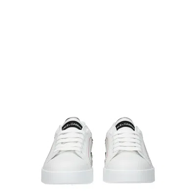 Dolce & Gabbana Women Portofino White Leather Sneakers With Logo