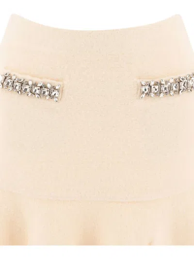 Self-portrait Self Portrait Viscose Blend Knit Mini Skirt With Crystals In White