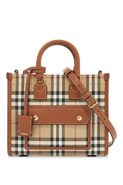 Burberry Freya Check Tote Bag In Beige