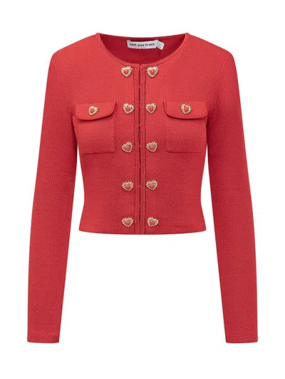 SELF-PORTRAIT SHORT KNITTED CARDIGAN WITH HEART-SHAPED BUTTONS 