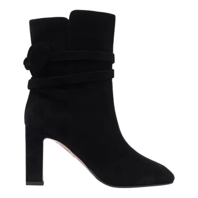Aquazzura Very Bow Tie 85 Suede Ankle Boots In Black