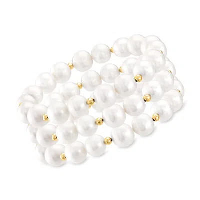 Ross-simons 9-10mm Cultured Pearl Jewelry Set: 3 Stretch Bracelets With 14kt Yellow Gold In Multi