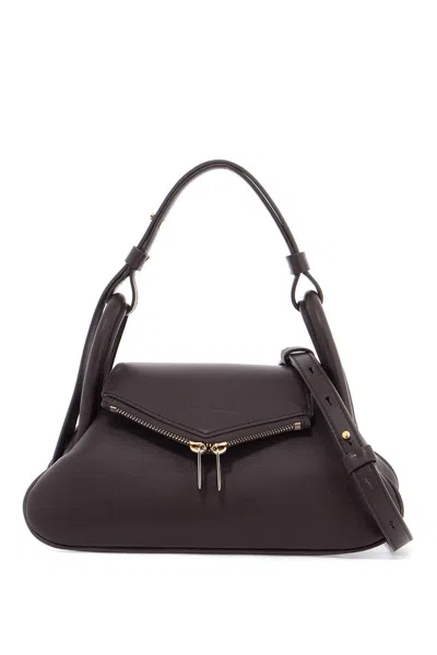 Amina Muaddi Gemini Small Zip Leather Shoulder Bag In Brown