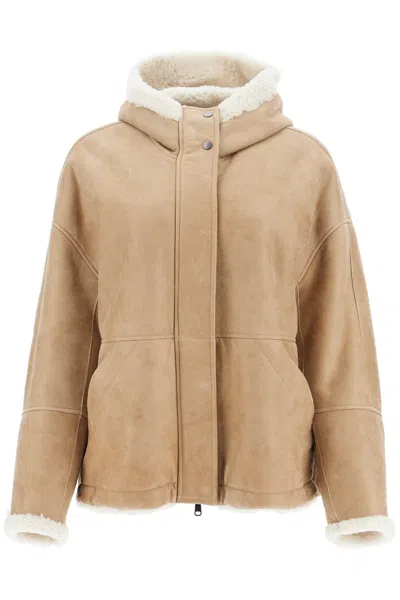 Brunello Cucinelli Reversible Shearling Jacket In Beige