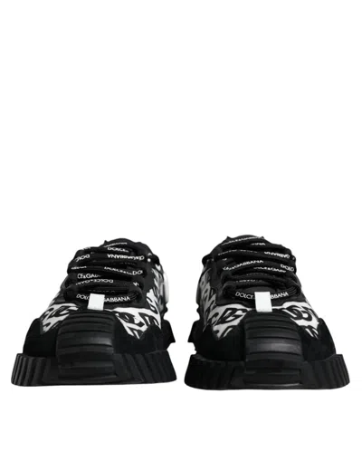 Pre-owned Dolce & Gabbana Black Logo Lace Up Low Top Ns1 Sneakers Men's Shoes () In Black And White