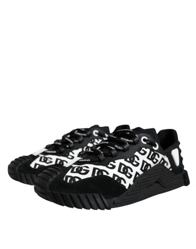 Pre-owned Dolce & Gabbana Black Logo Lace Up Low Top Ns1 Sneakers Men's Shoes () In Black And White