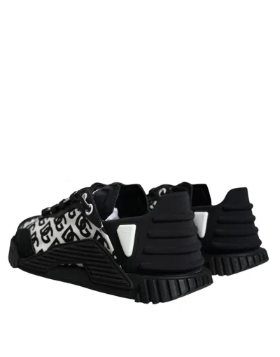 Pre-owned Dolce & Gabbana Black Logo Lace Up Low Top Ns1 Sneakers Men's Shoes () In Black And White