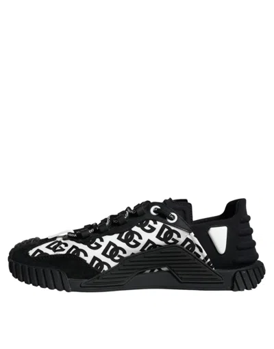 Pre-owned Dolce & Gabbana Black Logo Lace Up Low Top Ns1 Sneakers Men's Shoes () In Black And White