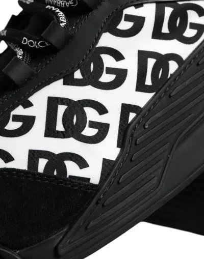 Pre-owned Dolce & Gabbana Black Logo Lace Up Low Top Ns1 Sneakers Men's Shoes () In Black And White