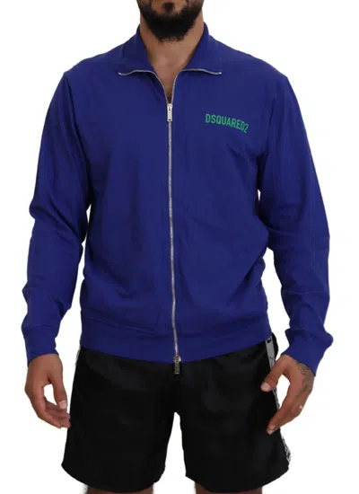 Pre-owned Dsquared2 Dsquared² Blue Cotton Printed Collared Men Full Zip Men's Sweater ()