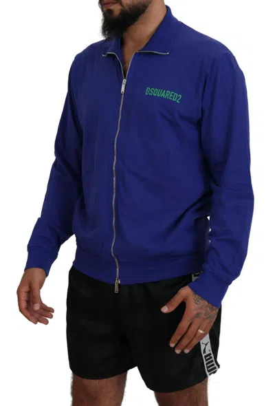 Pre-owned Dsquared2 Dsquared² Blue Cotton Printed Collared Men Full Zip Men's Sweater ()