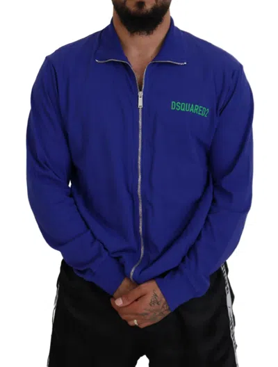 Pre-owned Dsquared2 Dsquared² Blue Cotton Printed Collared Men Full Zip Men's Sweater ()