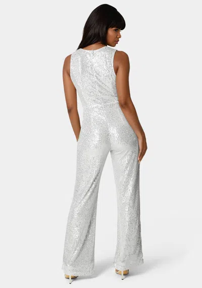 Bebe Sequin Jumpsuit In Silver