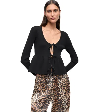 Ganni Stretch Viscose Blend Peplum Cardigan In Black