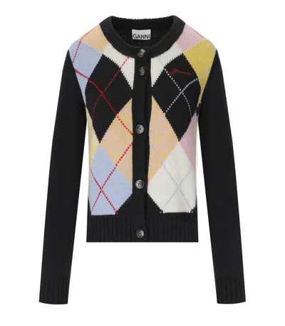 Ganni Harlequin Argyle Wool-blend Cardigan
