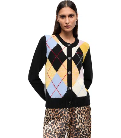 Ganni Harlequin Argyle Wool-blend Cardigan