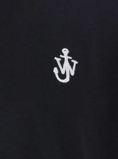 Jw Anderson Black Crewneck T-shirt With Anchor Embroidery On The Front In Cotton Man In Black