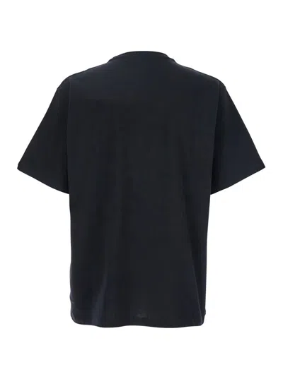 Jw Anderson Black Crewneck T-shirt With Logo Lettering Embroidery On The Front In Cotton Man In Black