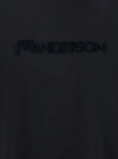 Jw Anderson Black Crewneck T-shirt With Logo Lettering Embroidery On The Front In Cotton Man In Black