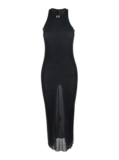 Rick Owens Black Semi-transparent Sheath Dress In Viscose And Silk Blend Woman In Black