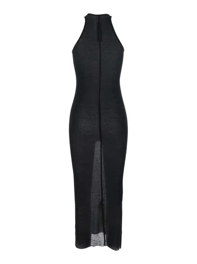 Rick Owens Black Semi-transparent Sheath Dress In Viscose And Silk Blend Woman In Black