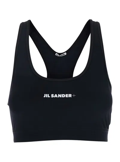 Jil Sander Black Sports Bra With Logo Lettering On The Front In Tech Fabric Stretch Woman In Black
