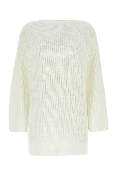 Ferragamo Cotton Oversize Sweater Ribbed Texture In White
