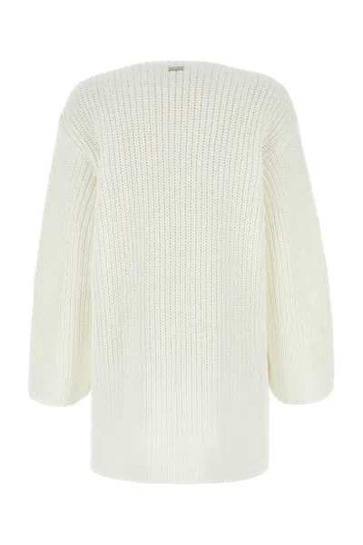 Ferragamo Cotton Oversize Sweater Ribbed Texture In White