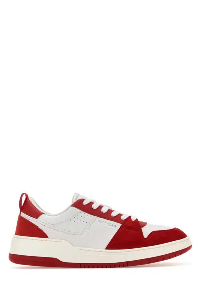 Ferragamo Panelled Leather Sneakers In Flameredbiancootticoflamered