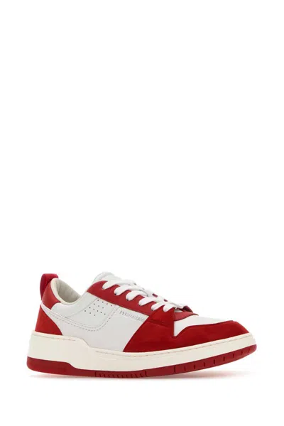 Ferragamo Panelled Leather Sneakers In Flameredbiancootticoflamered