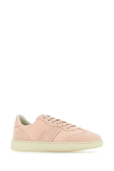 Ferragamo Pastel Leather And Suede Achille Sneaker For Women In Pink