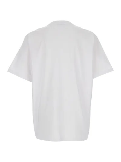 Jw Anderson Men White Crewneck T-shirt With Logo Embroidery On The Front In Cotton Man In White