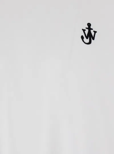 Jw Anderson Men White Crewneck T-shirt With Logo Embroidery On The Front In Cotton Man In White