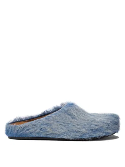 Marni Ponyskin And Leather Mules In Blue