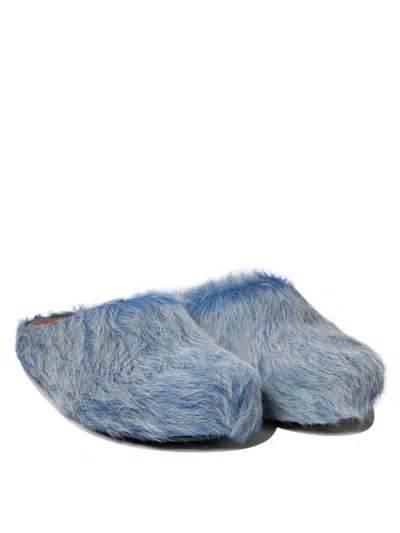 Marni Ponyskin And Leather Mules In Blue