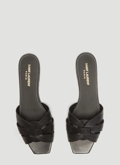 Saint Laurent Paris Women Tribute Mules In Smooth Leather In Black