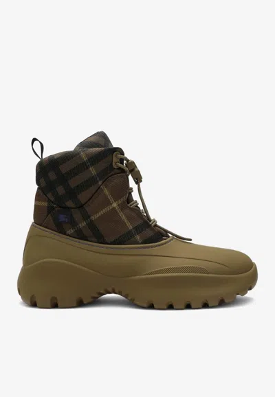 Burberry Scoot Trek Ankle Boot With Check Pattern In Brown