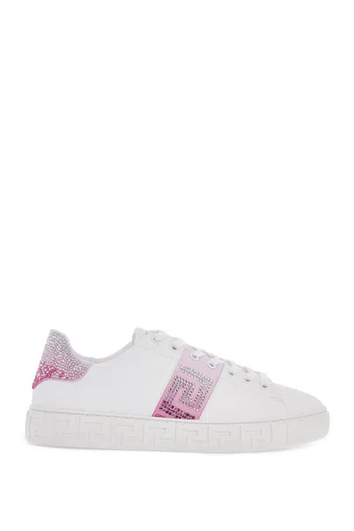 Versace Embroidered Greca Leather Sneaker In White