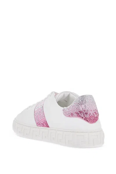 Versace Embroidered Greca Leather Sneaker In White