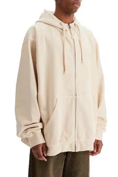 Maison Margiela Oversized Écru Hoodie With Numeric Logo In Neutro